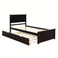 Twin Size Platform Bed With Trundle For Space-Saving Sleep Solutions Grey