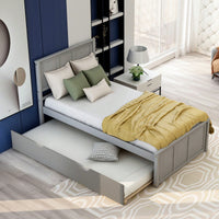 Twin Size Platform Bed With Trundle For Space-Saving Sleep Solutions Grey