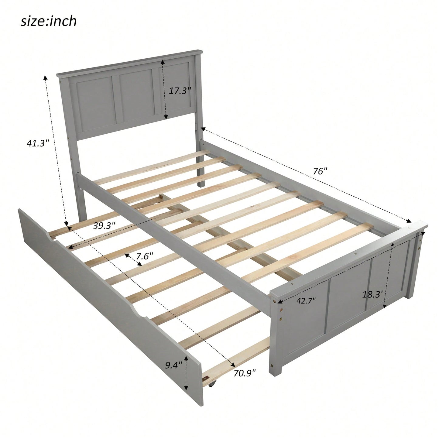 Twin Size Platform Bed With Trundle For Space-Saving Sleep Solutions Grey