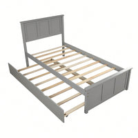 Twin Size Platform Bed With Trundle For Space-Saving Sleep Solutions Grey