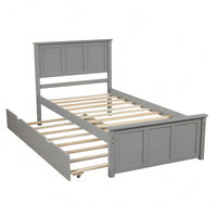 Twin Size Platform Bed With Trundle For Space-Saving Sleep Solutions Grey