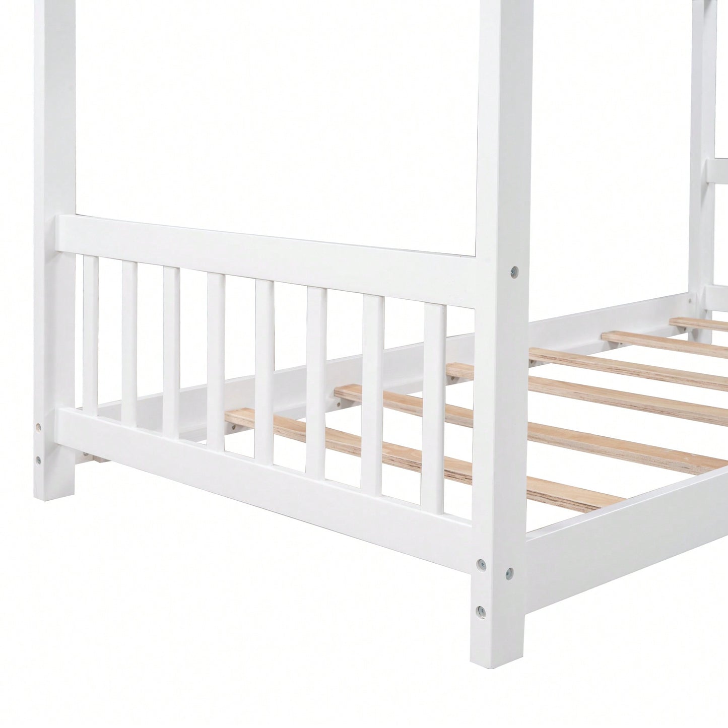 Twin Size Platform Bed With Roof Design Headboard And Footboard In White