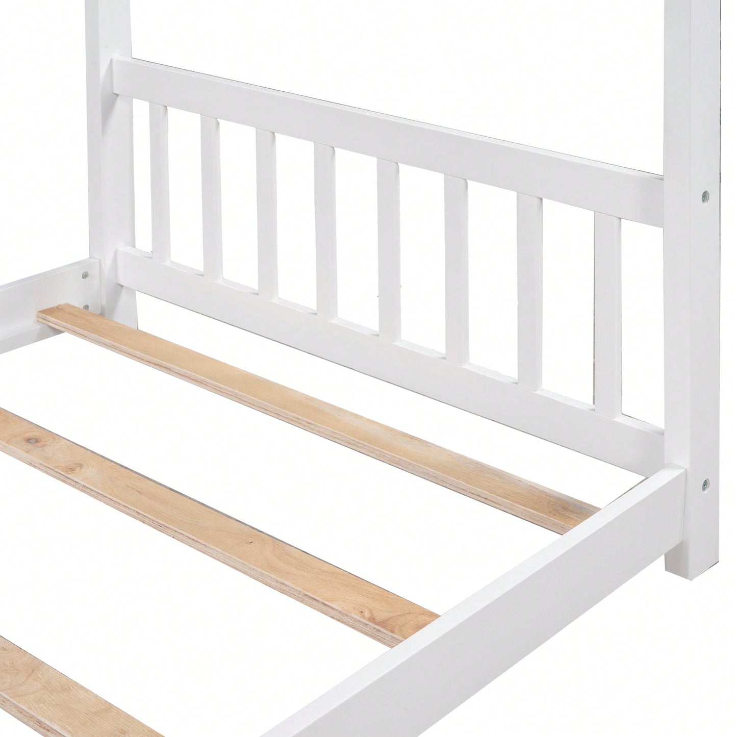 Twin Size Platform Bed With Roof Design Headboard And Footboard In White