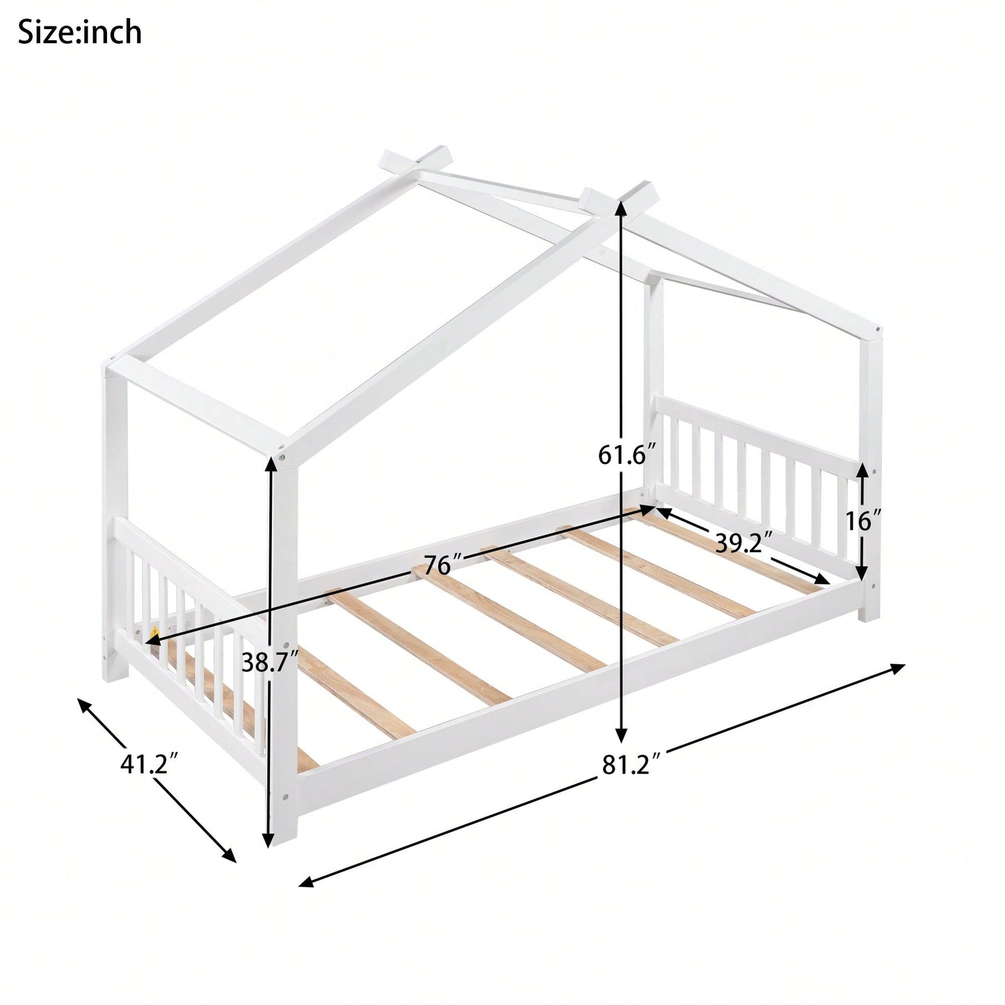 Twin Size Platform Bed With Roof Design Headboard And Footboard In White