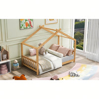 Twin Size Platform Bed With Roof Design Headboard And Footboard In White