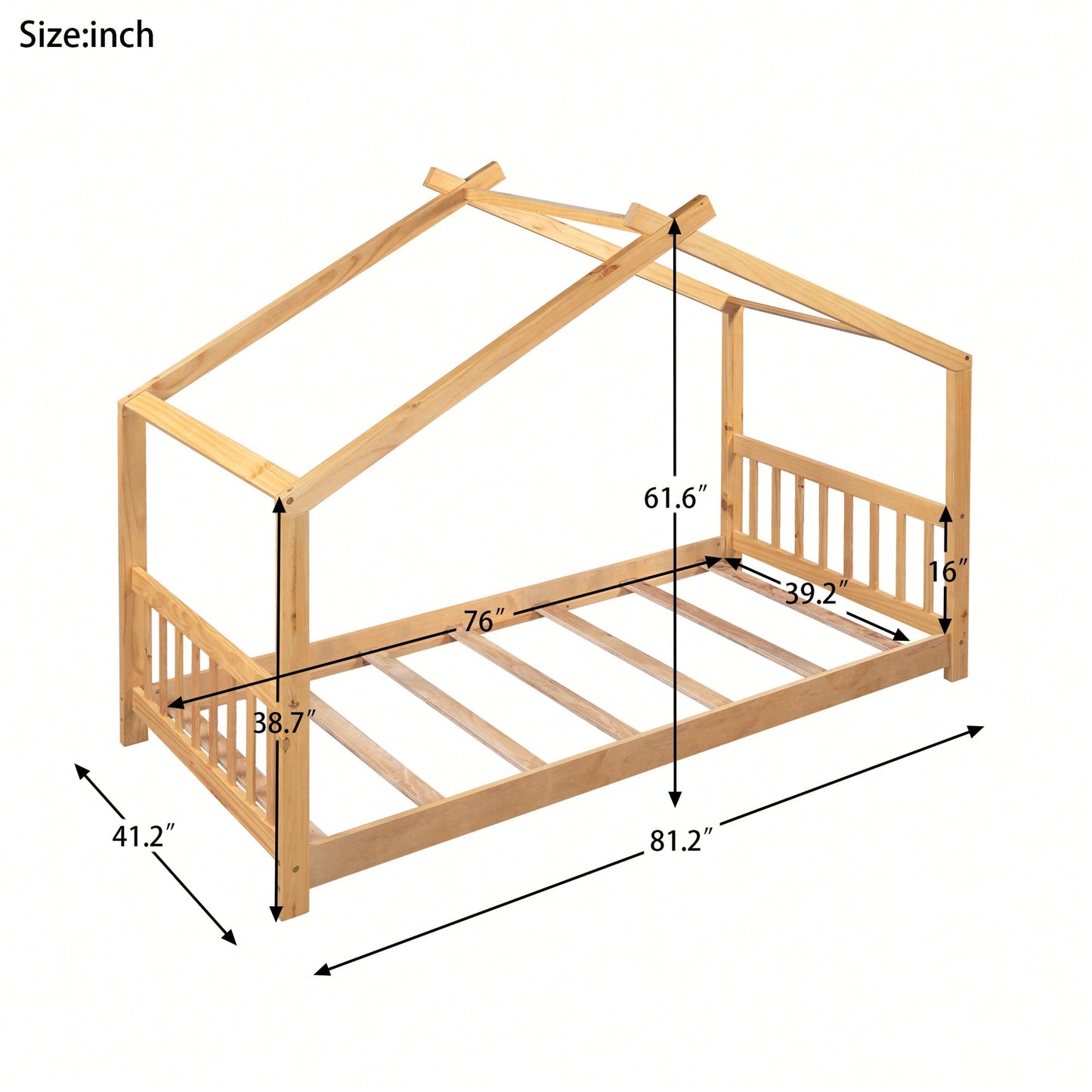 Twin Size Platform Bed With Roof Design Headboard And Footboard In White