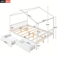 Elegant Full Size Platform Bed With Two Storage Drawers And Stylish Headboard, Footboard, And Roof Design In White