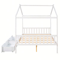 Elegant Full Size Platform Bed With Two Storage Drawers And Stylish Headboard, Footboard, And Roof Design In White