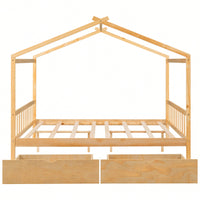 Elegant Full Size Platform Bed With Two Storage Drawers And Stylish Headboard, Footboard, And Roof Design In White
