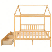 Elegant Full Size Platform Bed With Two Storage Drawers And Stylish Headboard, Footboard, And Roof Design In White