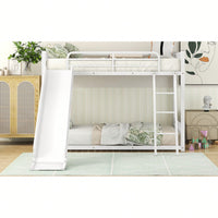 Twin Over Twin Metal Bunk Bed With Slide In White Finish