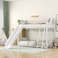 Twin Over Twin Metal Bunk Bed With Slide In White Finish