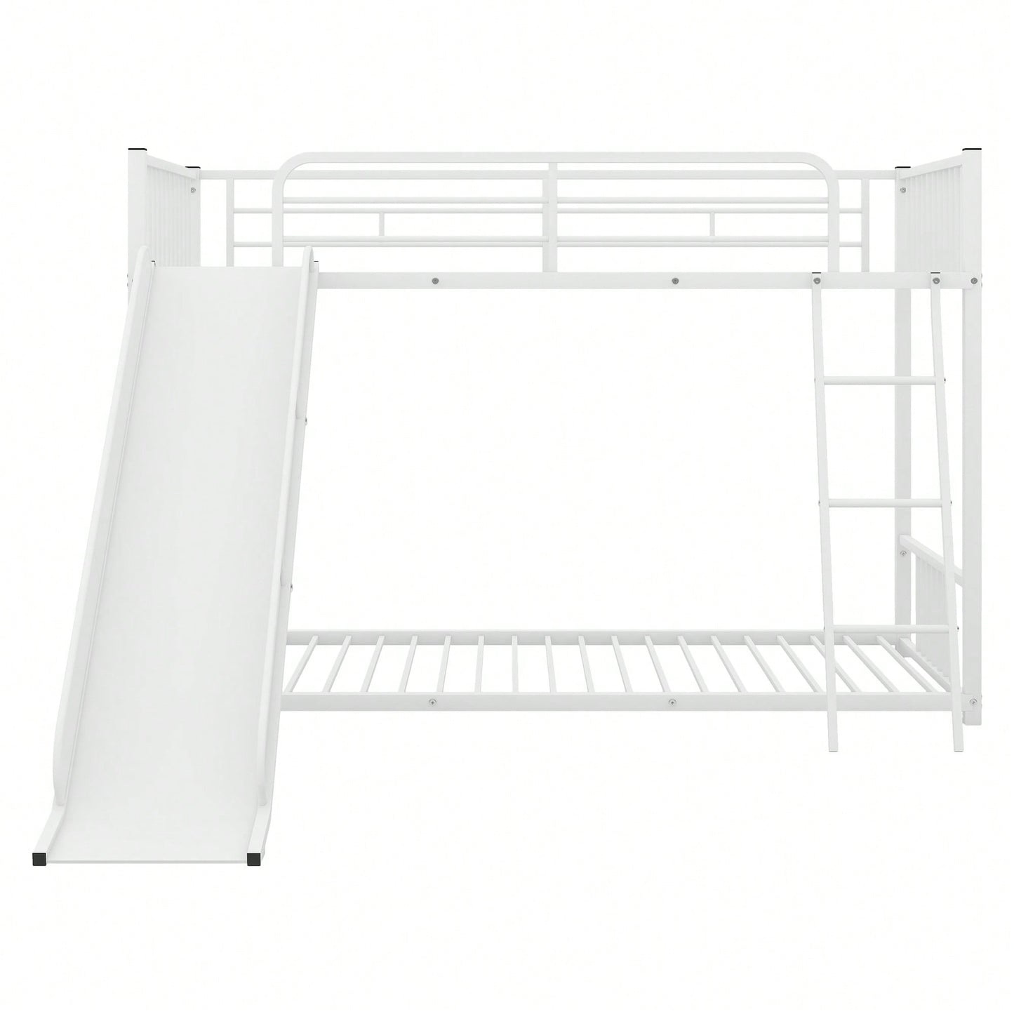 Twin Over Twin Metal Bunk Bed With Slide In White Finish