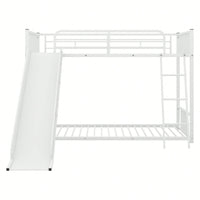 Twin Over Twin Metal Bunk Bed With Slide In White Finish