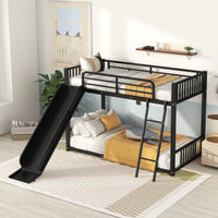 Twin Over Twin Metal Bunk Bed With Slide In White Finish