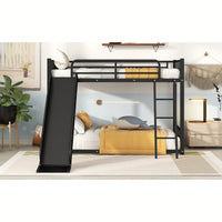 Twin Over Twin Metal Bunk Bed With Slide In White Finish