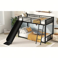 Twin Over Twin Metal Bunk Bed With Slide In White Finish