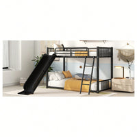 Twin Over Twin Metal Bunk Bed With Slide In White Finish