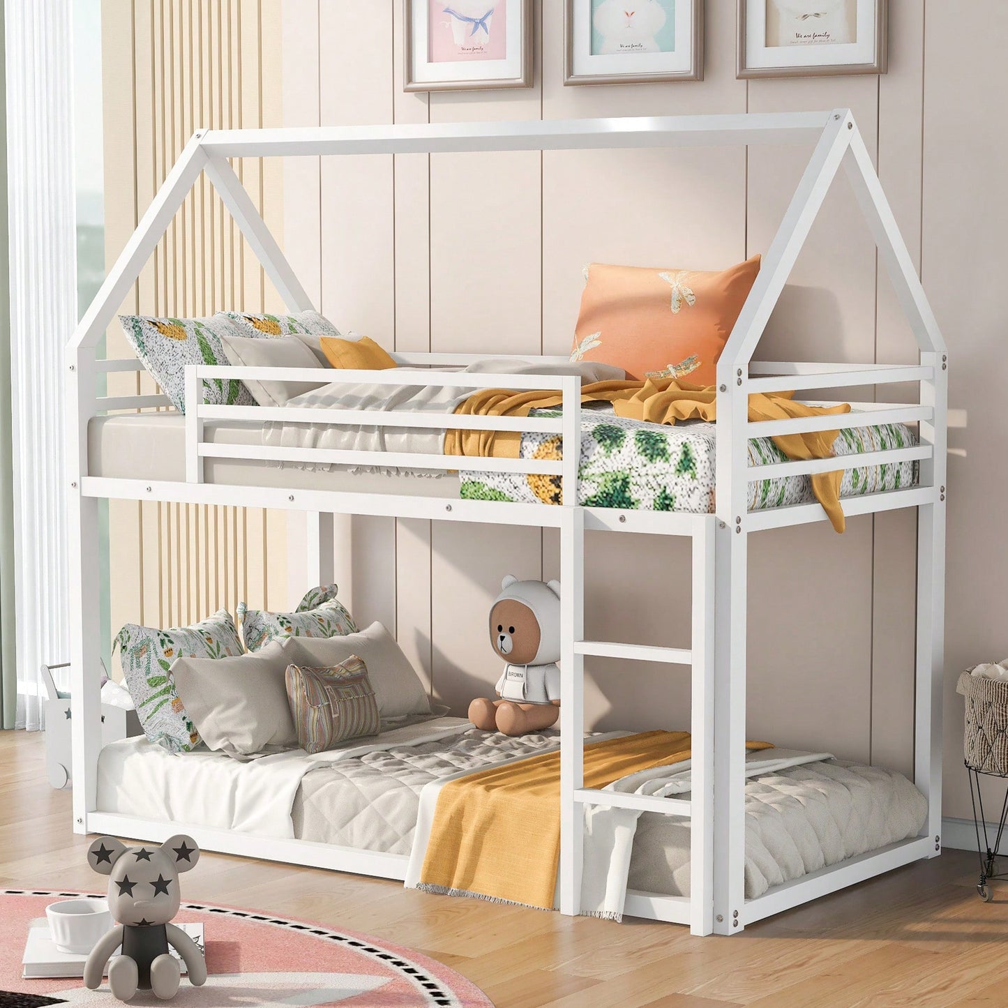 Twin Over Twin House Bunk Bed With Integrated Ladder In Black Finish