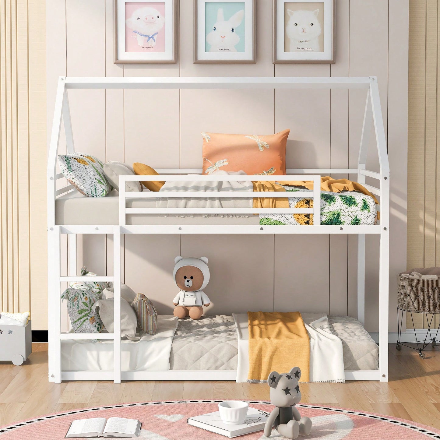 Twin Over Twin House Bunk Bed With Integrated Ladder In Black Finish