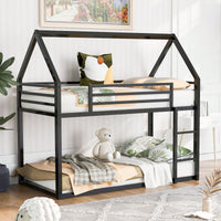 Twin Over Twin House Bunk Bed With Integrated Ladder In Black Finish