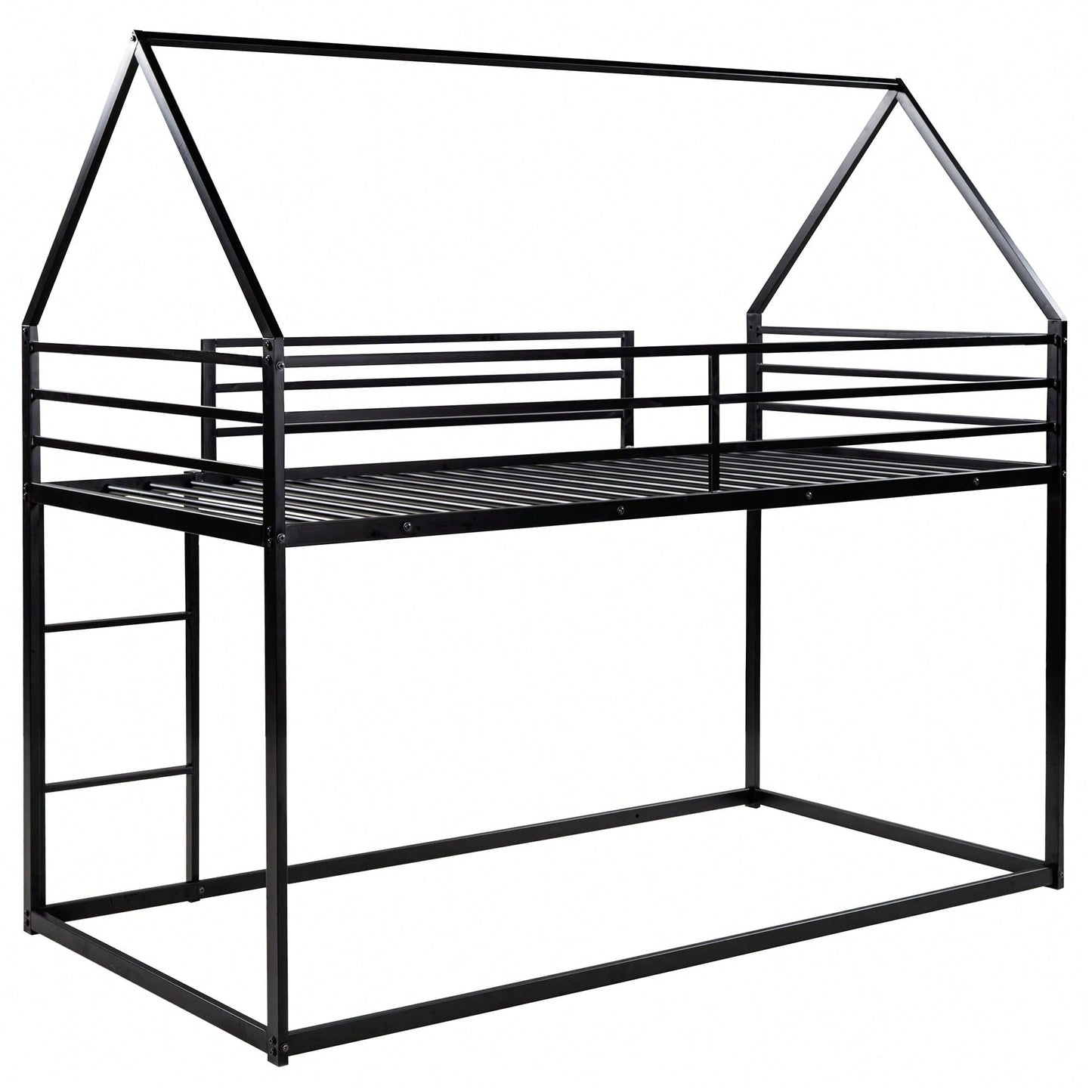 Twin Over Twin House Bunk Bed With Integrated Ladder In Black Finish