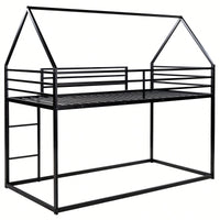 Twin Over Twin House Bunk Bed With Integrated Ladder In Black Finish