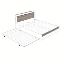 Queen Size Metal Platform Bed Frame With Trundle USB Ports And Slat Support No Box Spring Required Black