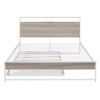 Queen Size Metal Platform Bed Frame With Trundle USB Ports And Slat Support No Box Spring Required Black