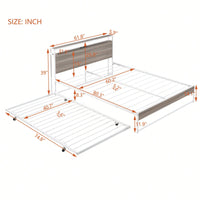Queen Size Metal Platform Bed Frame With Trundle USB Ports And Slat Support No Box Spring Required Black