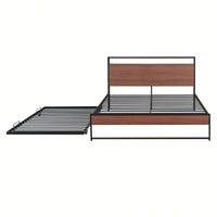 Queen Size Metal Platform Bed Frame With Trundle USB Ports And Slat Support No Box Spring Required Black