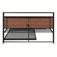 Queen Size Metal Platform Bed Frame With Trundle USB Ports And Slat Support No Box Spring Required Black