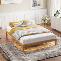 Rustic Pine Queen Size Solid Wood Platform Bed Frame With Slat Support Easy Assembly No Box Spring Required 12 Inch Height