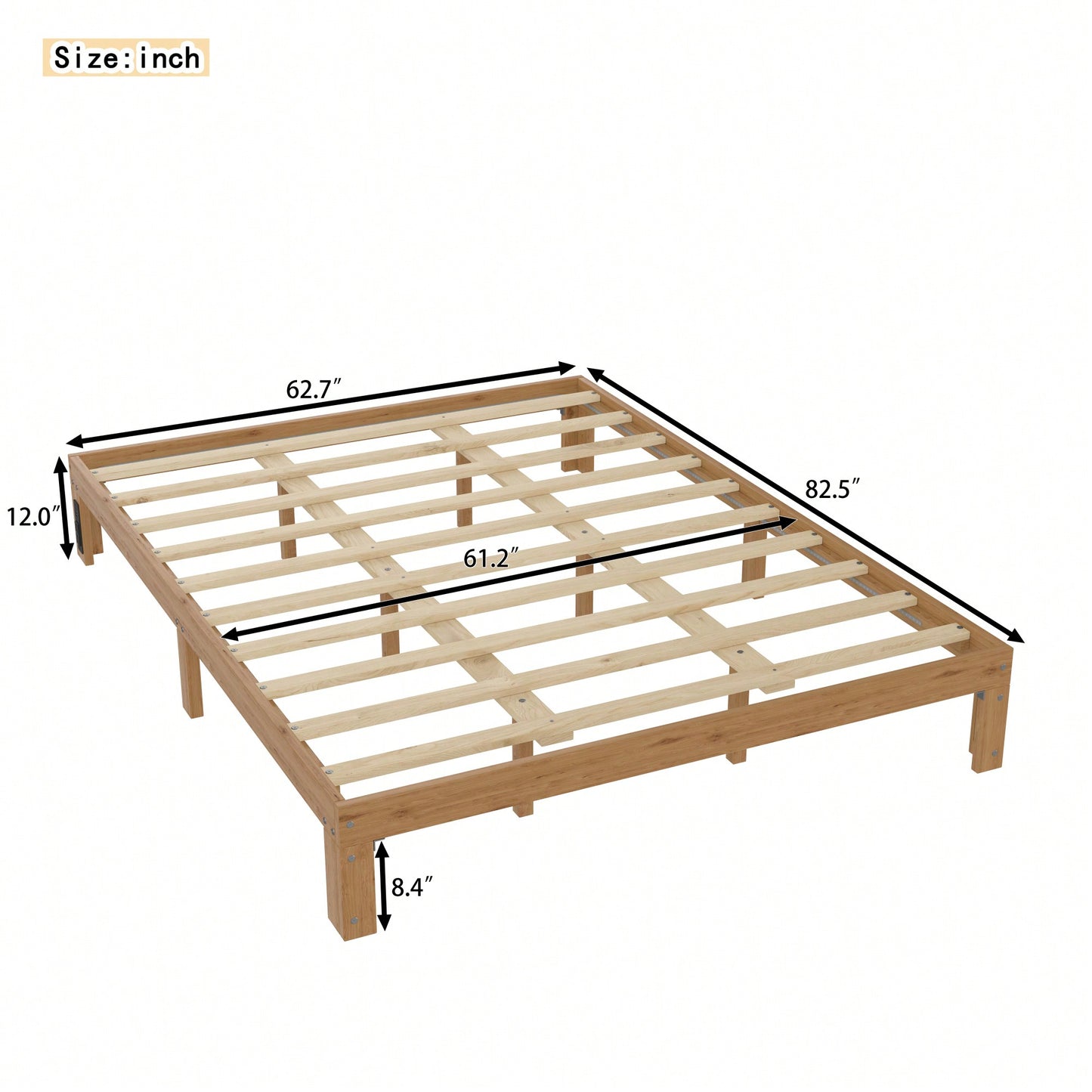 Rustic Pine Queen Size Solid Wood Platform Bed Frame With Slat Support Easy Assembly No Box Spring Required 12 Inch Height