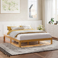 Rustic Pine Queen Size Solid Wood Platform Bed Frame With Slat Support Easy Assembly No Box Spring Required 12 Inch Height