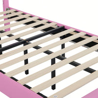 Modern Twin Upholstered Bed Frame With LED Lights And Crown Headboard In Pink And White For A Stylish Princess Bedroom