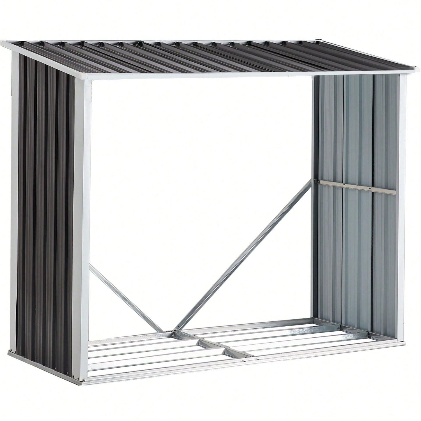 Galvanized Steel Log Storage Shed With Roof For Firewood Backyard Garden Patio 70.9 Inches