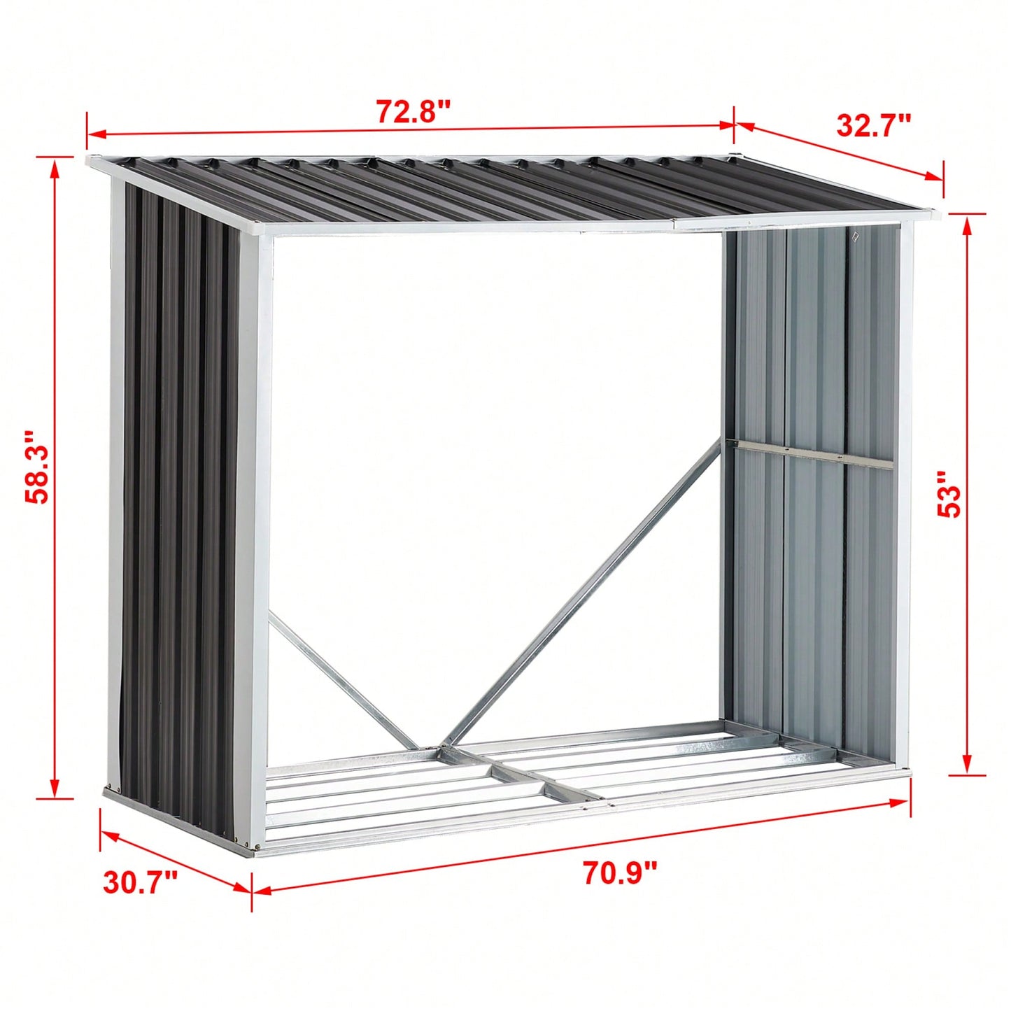 Galvanized Steel Log Storage Shed With Roof For Firewood Backyard Garden Patio 70.9 Inches