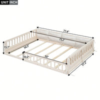 Full Size Upholstered Platform Bed With Guardrail And Pillow For Enhanced Comfort And Safety Beige