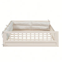 Full Size Upholstered Platform Bed With Guardrail And Pillow For Enhanced Comfort And Safety Beige