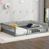 Full Size Upholstered Platform Bed With Guardrail And Pillow For Enhanced Comfort And Safety Beige