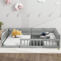 Full Size Upholstered Platform Bed With Guardrail And Pillow For Enhanced Comfort And Safety Beige