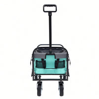 Collapsible Foldable Utility Wagon Cart With Strapping System For Beach Camping Shopping Gardening Fishing Supports 225lbs All-Terrain Wheels Black
