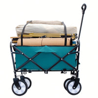 Collapsible Foldable Utility Wagon Cart With Strapping System For Beach Camping Shopping Gardening Fishing Supports 225lbs All-Terrain Wheels Black