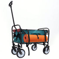 Collapsible Foldable Utility Wagon Cart With Strapping System For Beach Camping Shopping Gardening Fishing Supports 225lbs All-Terrain Wheels Black