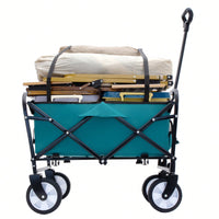 Collapsible Foldable Utility Wagon Cart With Strapping System For Beach Camping Shopping Gardening Fishing Supports 225lbs All-Terrain Wheels Black