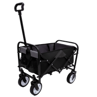 Collapsible Foldable Utility Wagon Cart With Strapping System For Beach Camping Shopping Gardening Fishing Supports 225lbs All-Terrain Wheels Black
