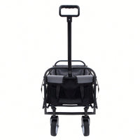 Collapsible Foldable Utility Wagon Cart With Strapping System For Beach Camping Shopping Gardening Fishing Supports 225lbs All-Terrain Wheels Black