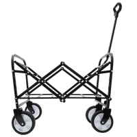 Collapsible Foldable Utility Wagon Cart With Strapping System For Beach Camping Shopping Gardening Fishing Supports 225lbs All-Terrain Wheels Black