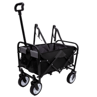 Collapsible Foldable Utility Wagon Cart With Strapping System For Beach Camping Shopping Gardening Fishing Supports 225lbs All-Terrain Wheels Black